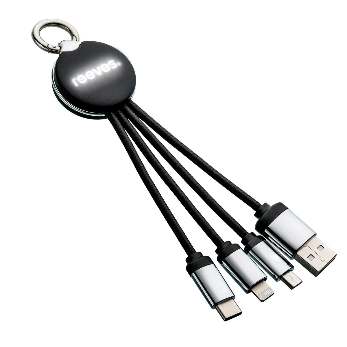 3-in-1 Ladekabel mit Beleuchtung REEVES-PUHALANI schwarz / weiß 3-in-1 Ladekabel mit Beleuchtung REEVES-PUHALANI schwarz / weiß