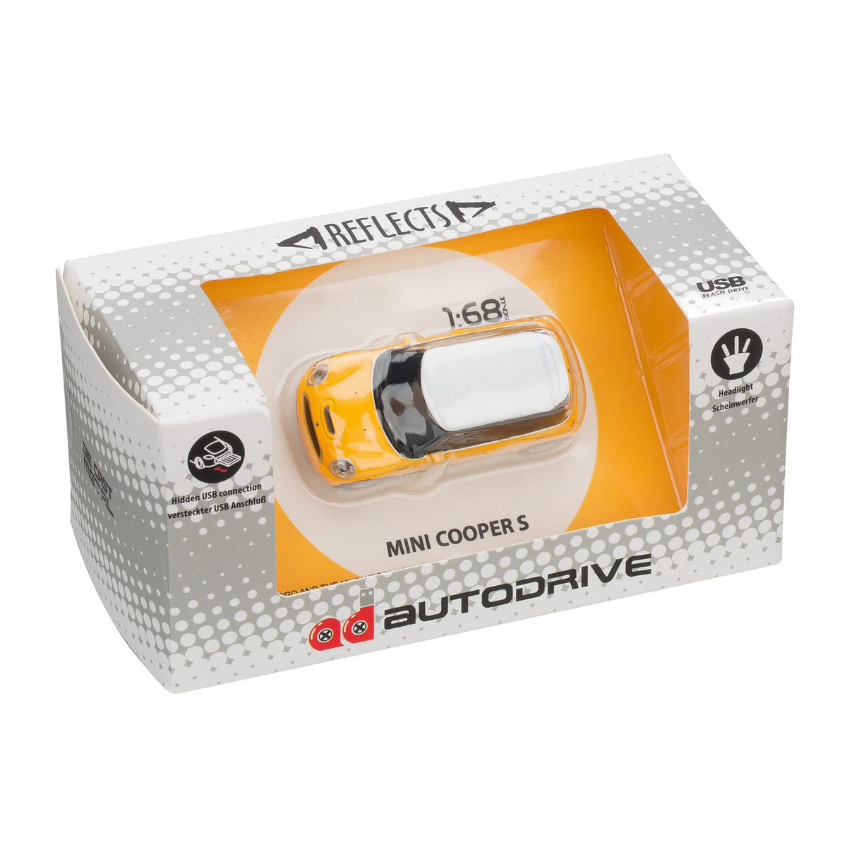 Clé mémoire USB Mini Cooper 1:68 jaune 16Go Clé mémoire USB Mini Cooper 1:68 jaune 16Go