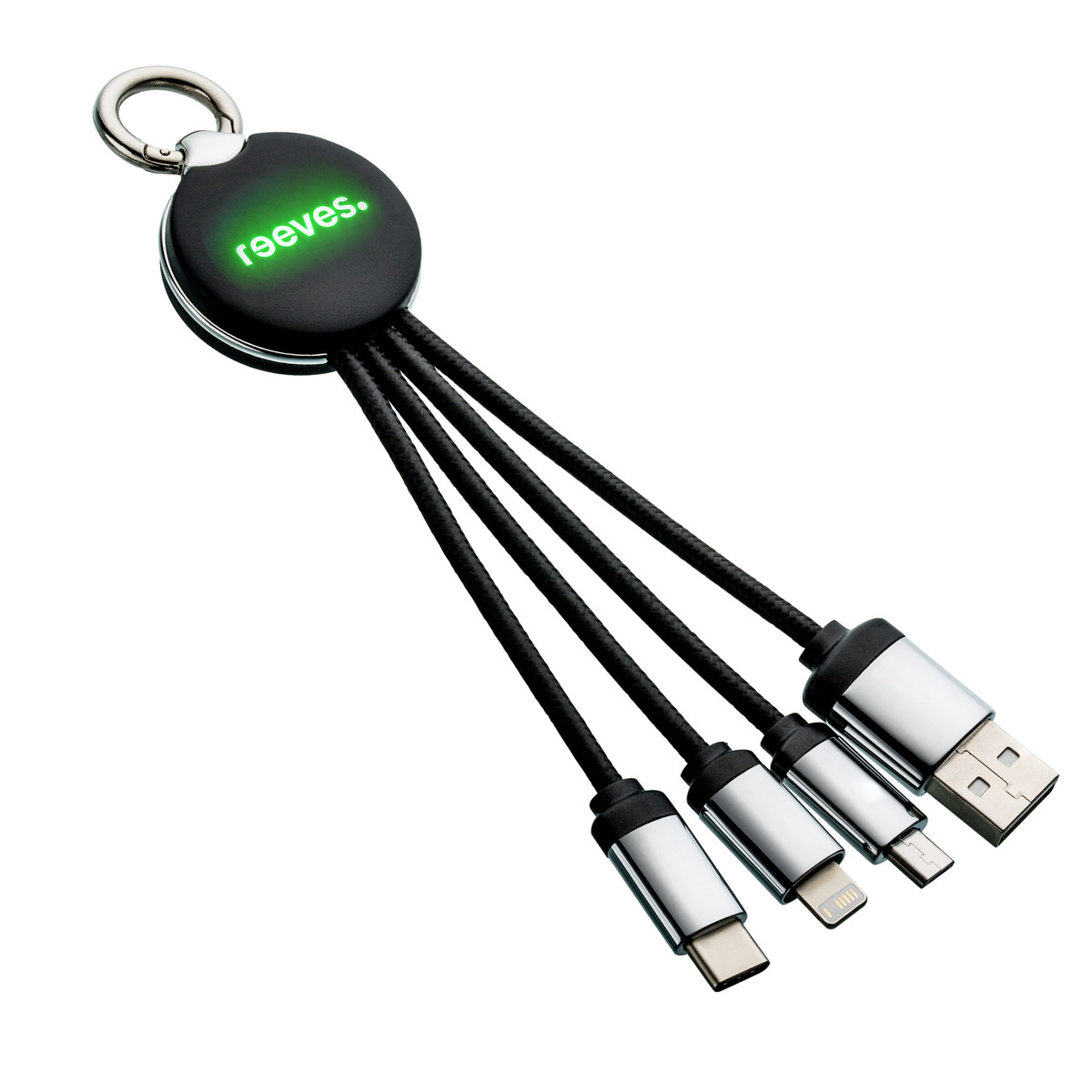 Câble de Charge 3 en 1 avec Lumière REEVES-PUHALANI noir / vert Câble de Charge 3 en 1 avec Lumière REEVES-PUHALANI noir / vert