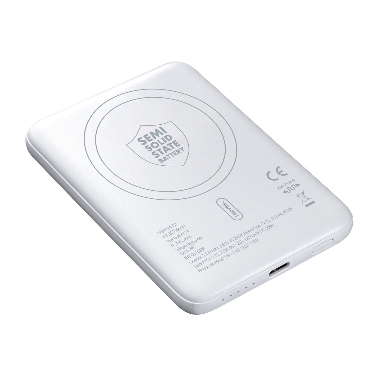 Magnetische 15W Wireless Powerbank REEVES-WATTRON PLUS V weiß 5000 mAh Magnetische 15W Wireless Powerbank REEVES-WATTRON PLUS V weiß 5000 mAh