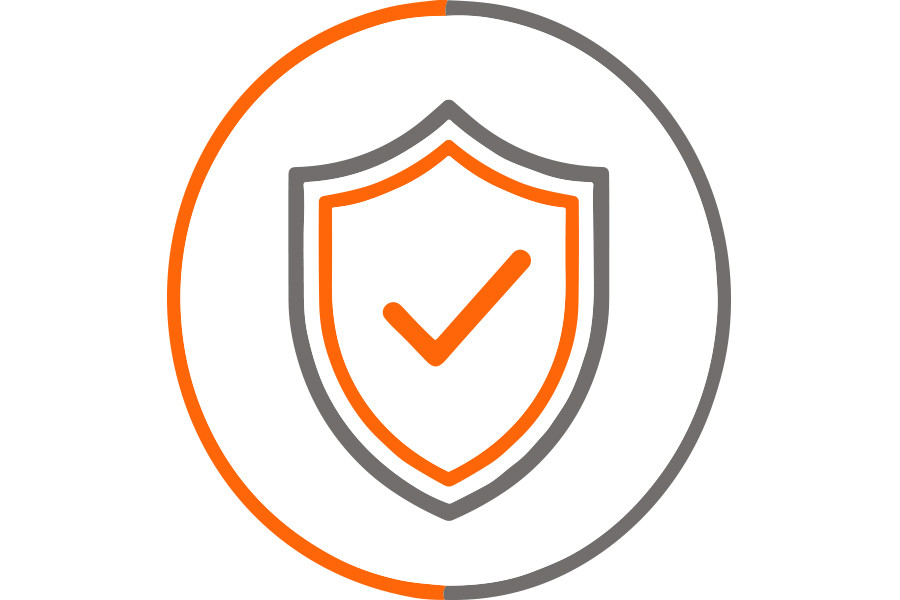Technology icon with shield and check mark representing protected and safe power bank technology.