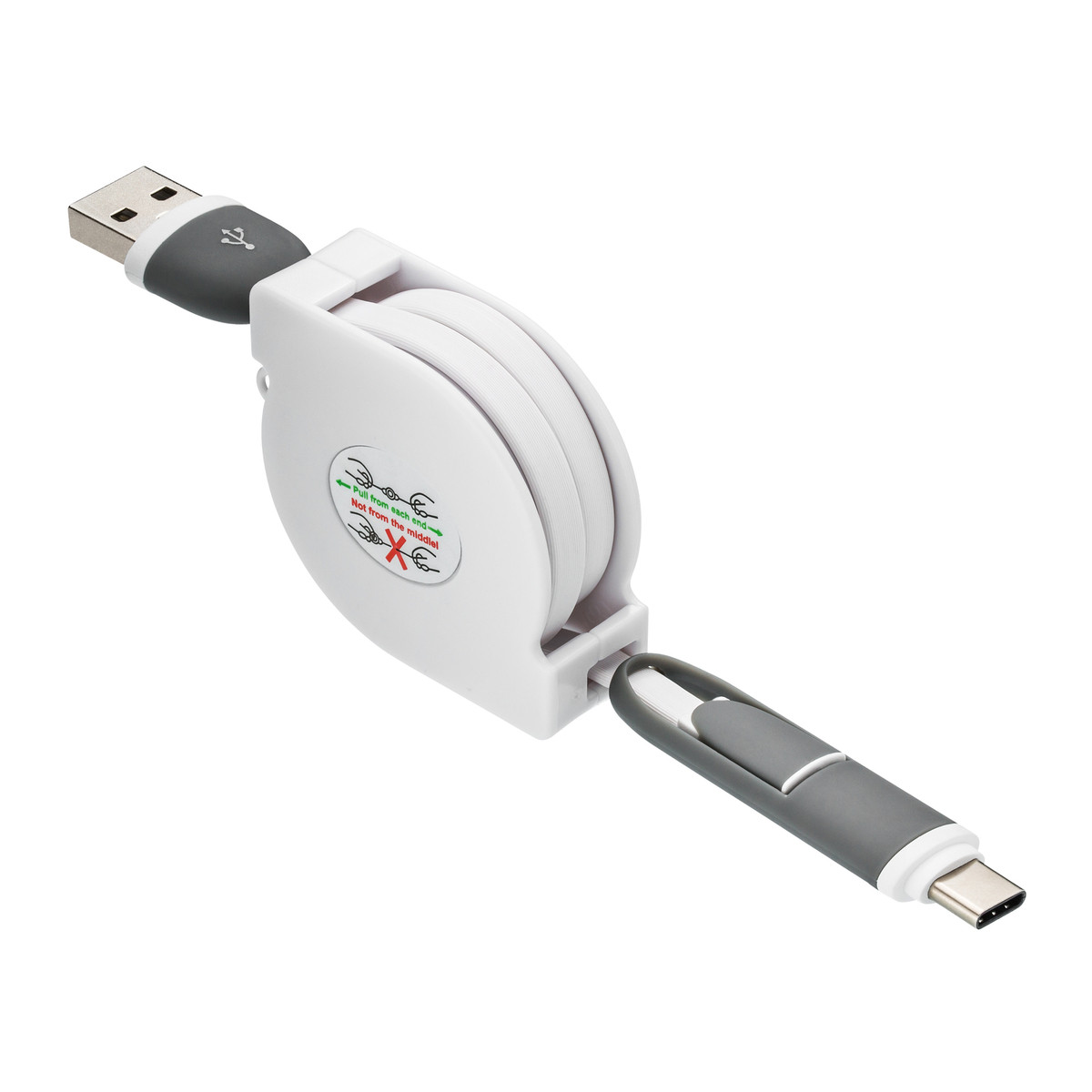 3-in-1 Ladekabel mit Aufroller REEVES-SNAKE weiß