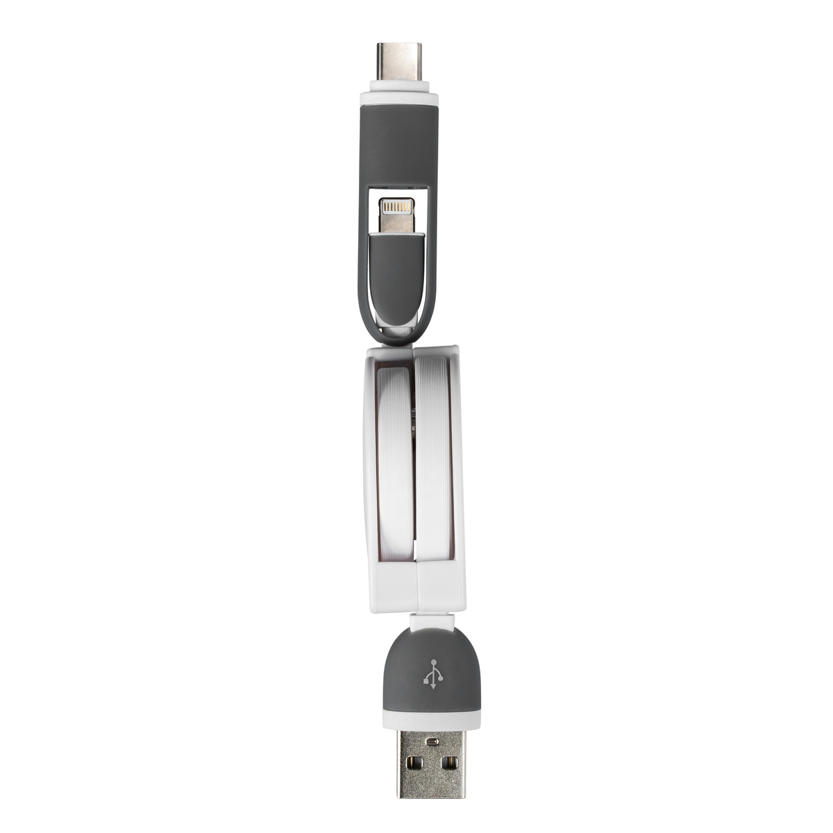 3-in-1 Ladekabel mit Aufroller REEVES-SNAKE weiß