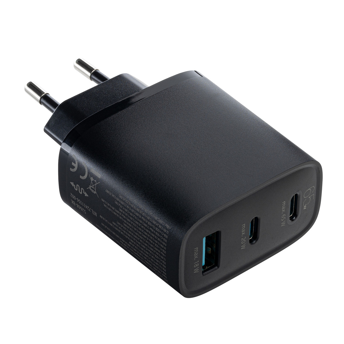 USB Charger GaN 3-Port REEVES-LIMA black 65 Watt