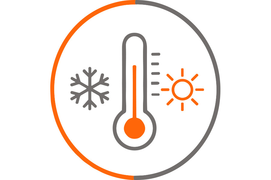 Technology icon with thermometer, sun and snowflake for a temperature-resistant power bank.