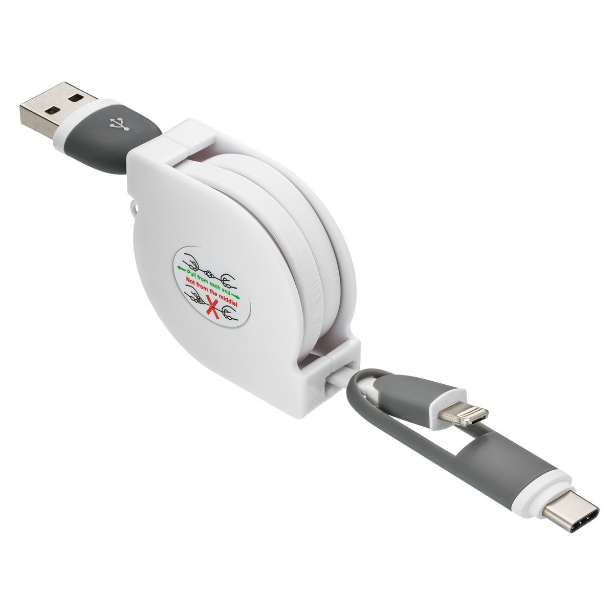 3-in-1 Ladekabel mit Aufroller REEVES-SNAKE weiß