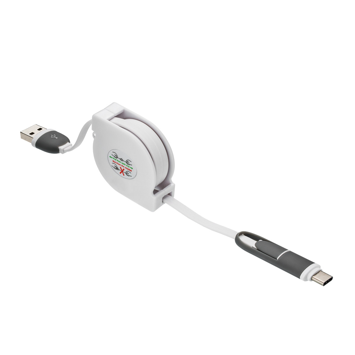 3-in-1 Ladekabel mit Aufroller REEVES-SNAKE weiß