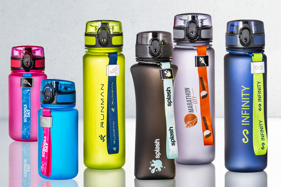 bunte Trinkflaschen mit individuellem Griffband - myCasan und myPetrolina