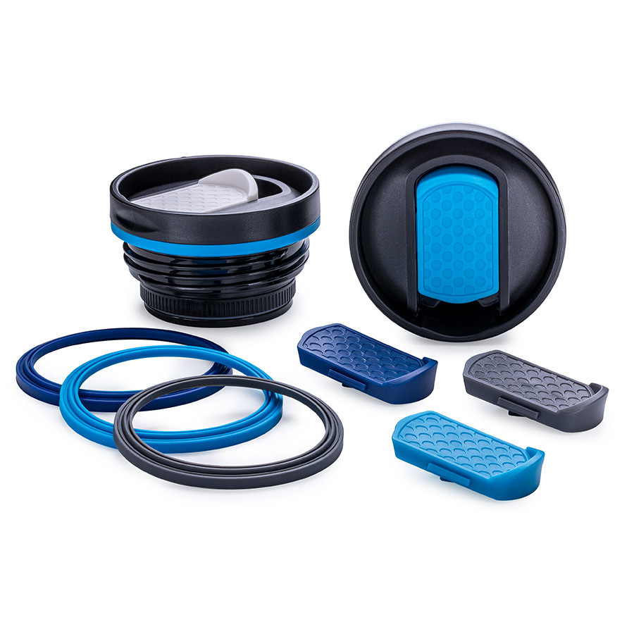 Configuratiekeuze voor de myMetz thermobeker – verschillende gekleurde sliders en ringen voor persoonlijke samenstelling