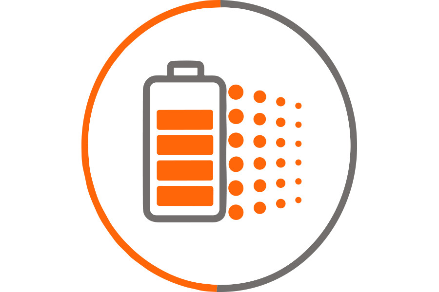 Technology icon with battery symbol representing battery performance and efficient energy output.
