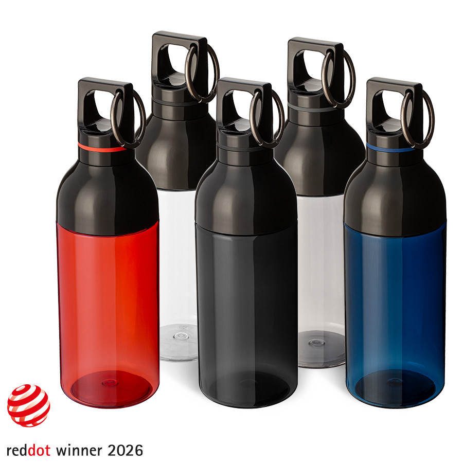 Er staan 5 DUIX-sportflessen naast elkaar 