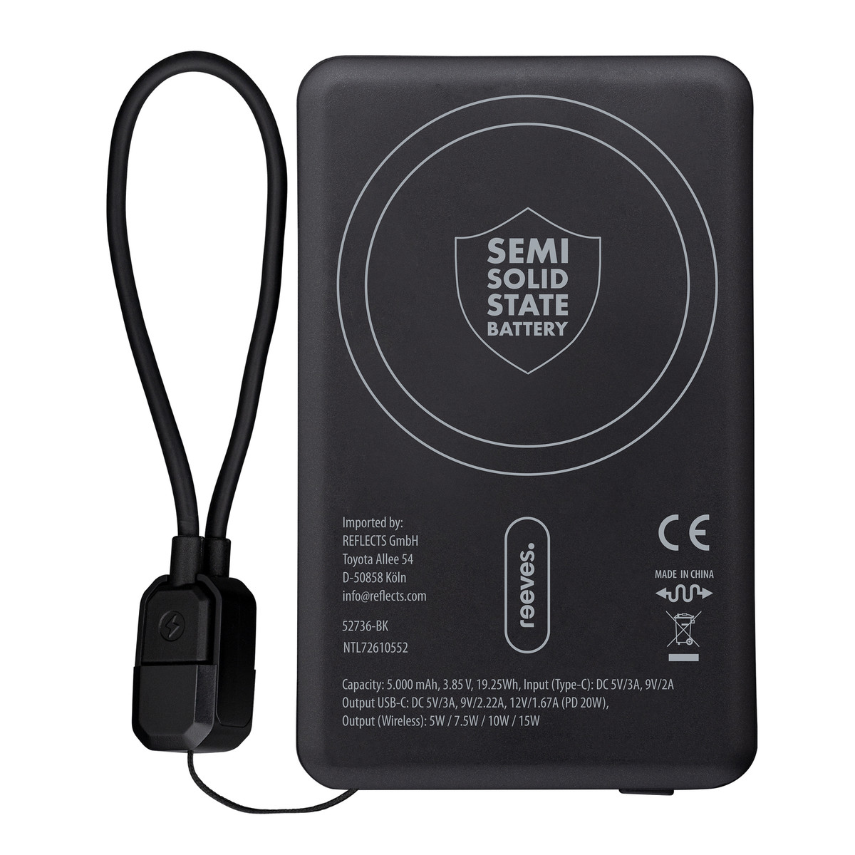 Magnetische 15W Wireless Powerbank REEVES-WATTRON PRO V schwarz 5000 mAh Magnetische 15W Wireless Powerbank REEVES-WATTRON PRO V schwarz 5000 mAh