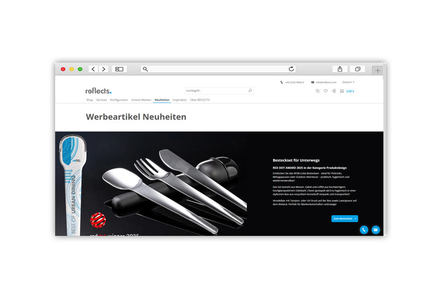 Screenshot Navigation Neuheiten Screenshot Navigation Neuheiten Reflects Webseite